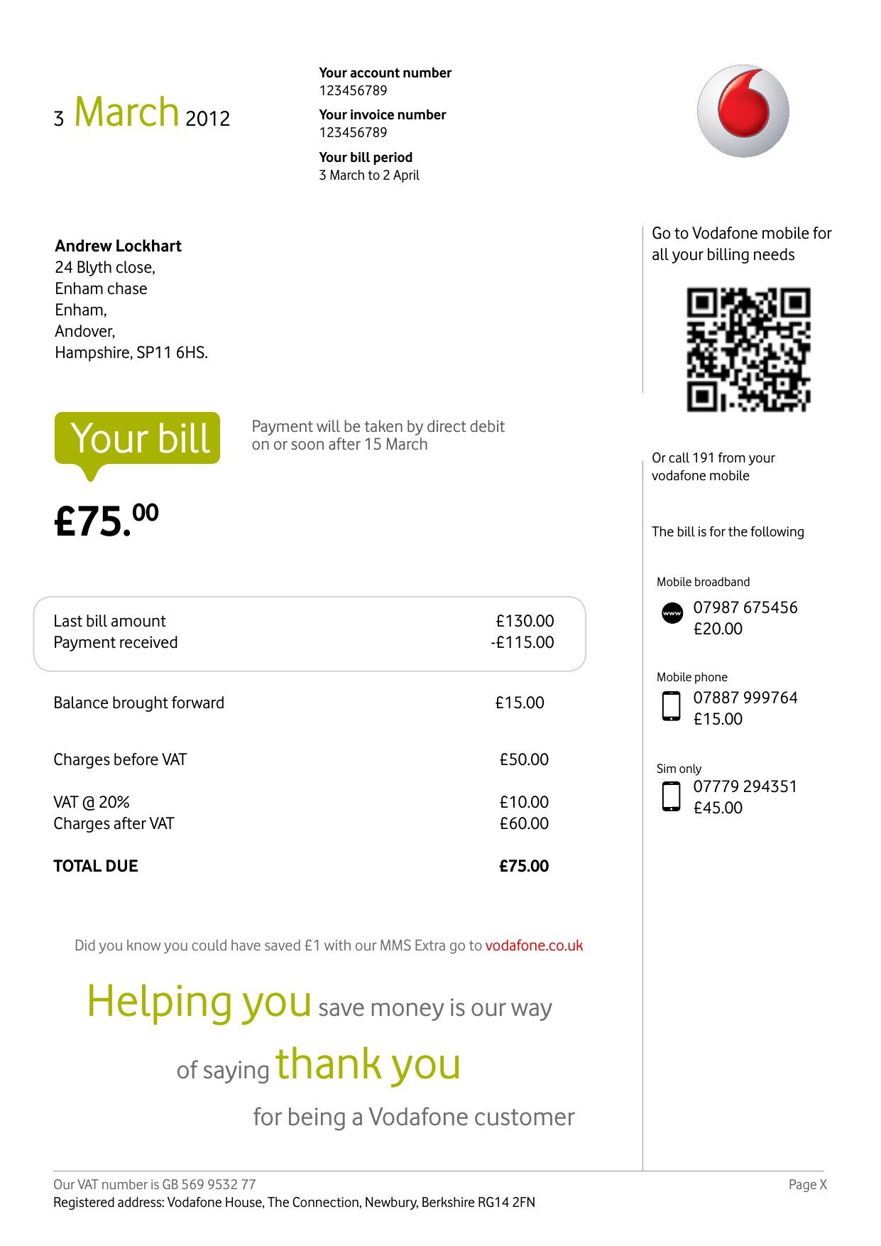 Vodafone bill redesign